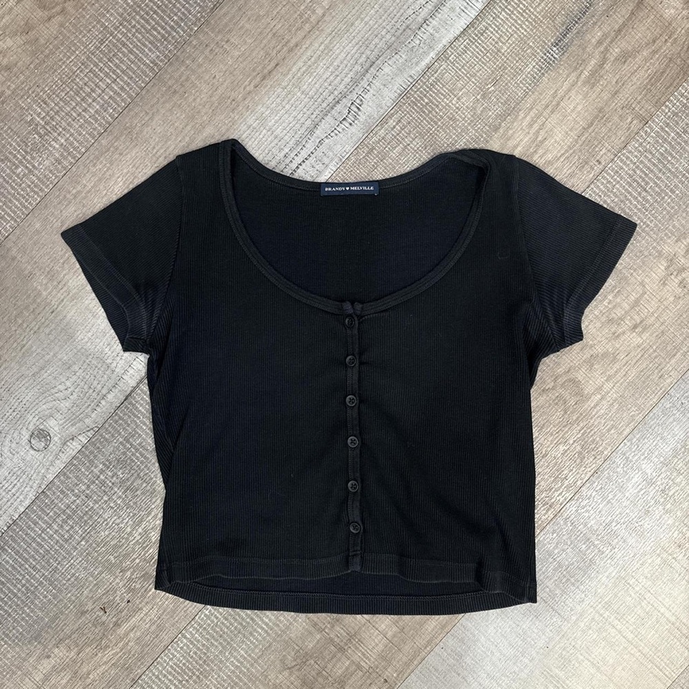 Brandy Melville Black Buttoned Crop Top